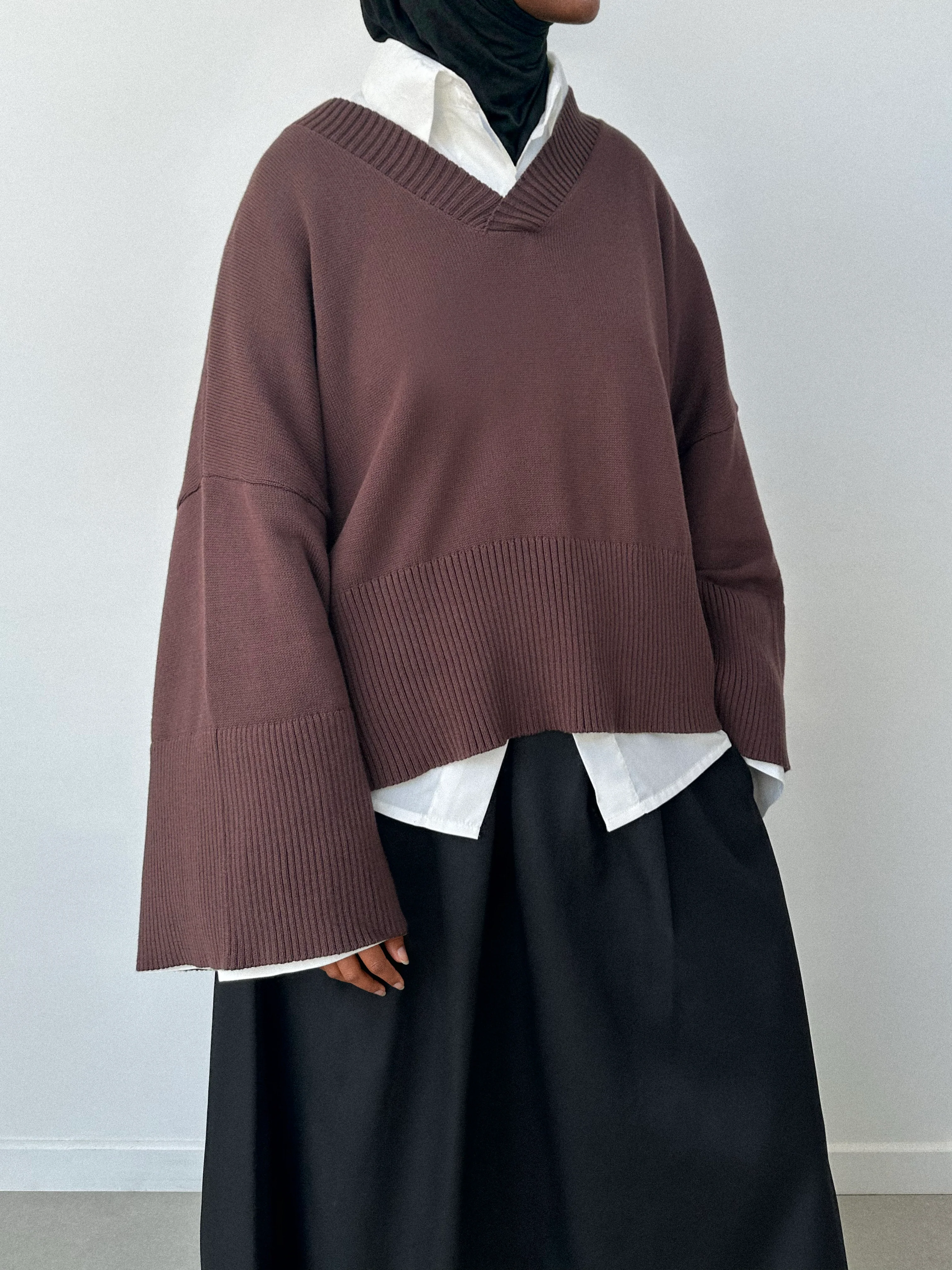 Pull à col V — Marron - Image 3